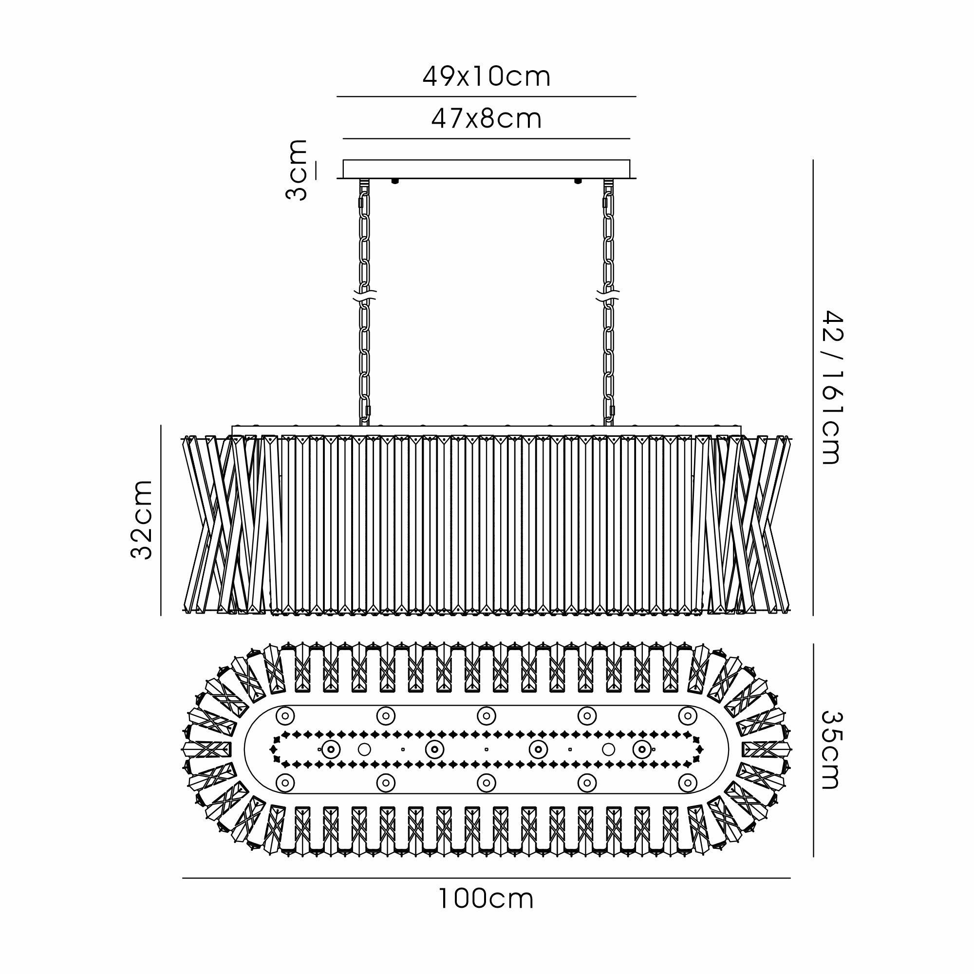 IL32948AB  Faline 1m Oval Pendant, 14 x E14, Antique Brass/Clear
